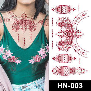 รอยสักชั่วคราวสีแดงลูกไม้สติกเกอร์เฮนน่ากันน้ำสำหรับตกแต่งรอยสักของเจ้าสาว - Product Image 3