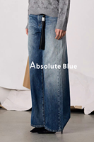 Jean ample vintage bleu foncé pour femme, taille haute, longueur ras du sol, avec accessoires de qualité supérieure