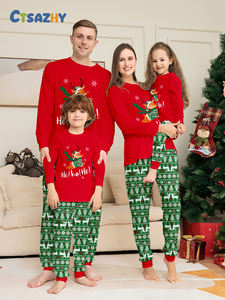 Pijamas rojos de Navidad para la familia Pijamas de punto a juego Cintura elástica Estampado transpirable Invierno Otoño Primavera Pijamas de Navidad - Product Image 2