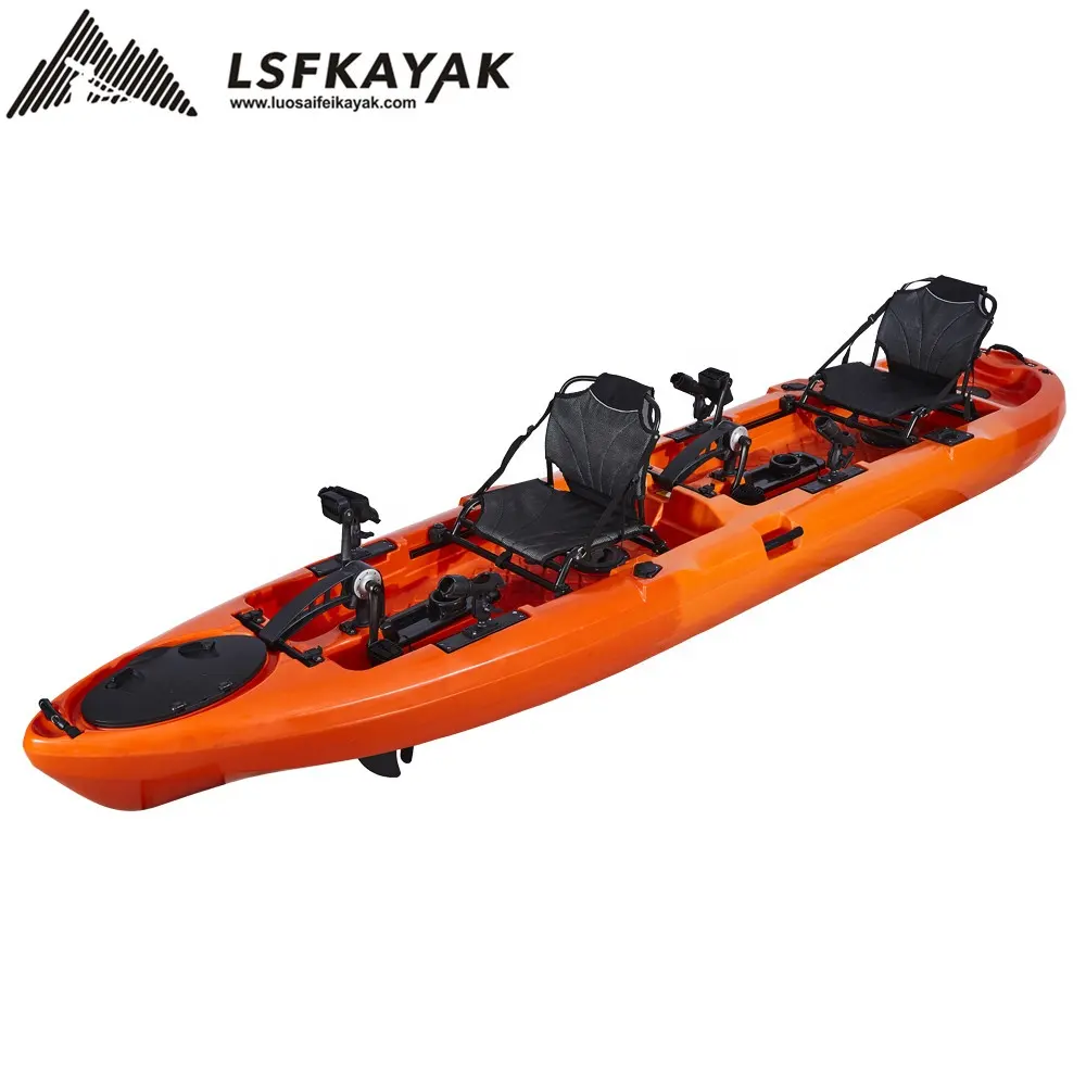 LSF Double Seat Two Person Tandem 14FT Fishing Foot Pedal Drive System LLDPE Plastic Kayak