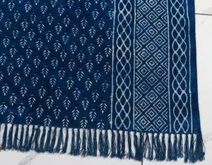 Indigo Boho Flatweave Cotton Kilim Rug Hand Block Printed <b>Runner</b> Handwoven India Carpet Home Decor - Product Image 5