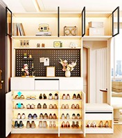 Meuble à chaussures moderne en panneau mélaminé personnalisé, intégré au mur, pour l'entrée, rangement mural pour le salon