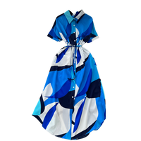Robe courte décontractée chic pour femme, style européen et américain, tissée, boutonnée, à manches courtes, col polo, longueur au sol, avec bretelles, taille naturelle, coupe trapèze
