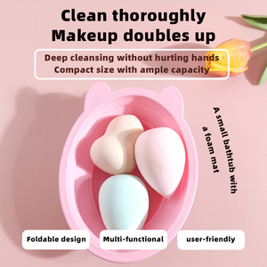 Outil de nettoyage de pinceaux de maquillage en silicone, bol de lavage rose pour houppettes et éponges de beauté, ensemble de brosses, usage domestique, portable, fabriqué en Chine, avec étiquetage - Product Image 2