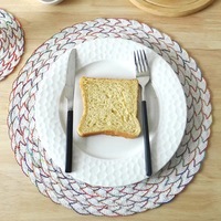 Napperon de table en polyester et coton tissé, style nordique, à trois brins, épaissi, résistant à la chaleur, diamètre 38 cm, réutilisable, personnalisé