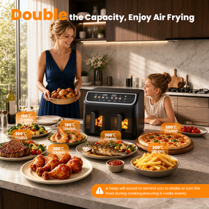 Friteuse à air intelligente à double panier, friteuse numérique tactile 9L, cuisson sans huile, écran LCD, cuisson antiadhésive pour la maison - Product Image 5