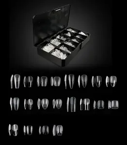XXS XS badem tabut 600 adet yumuşak jel yanlış yarım tereyağlı Nail Art İpuçları tam kapak jel-x mat Nail İpuçları siyah kutu ambalaj ile