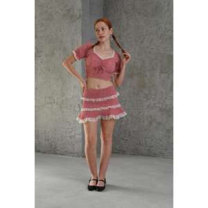 Wholesale Two-Piece Set Gingham Patterned Red Crop <b>Skirt</b> Short Top Woven <b>Knee</b> <b>Length</b> for Ladies Casual Club for <b>Summer</b> Winter - Product Image 2