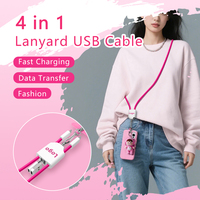 Câble de charge rapide USB 4-en-1 60W Type C en nylon tressé avec transfert de données et lanière anti-perte pour téléphone portable, certifié CE RoHS