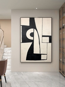 Peinture à l'huile contemporaine minimaliste faite à la main <span class=keywords><strong>en</strong></span> noir et blanc sur toile avec cadre - Art mural pour salon - Product Image 4