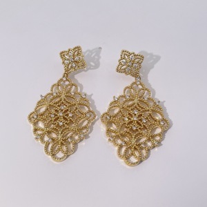 Tianyu GEMS ต่างหูประดับด้วยเพทายชุบทองทองเหลืองหรูหราสไตล์คอร์ทแบบวินเทจ - Product Image 6