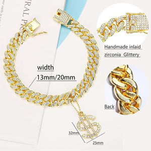 20mm Big <strong>Dog</strong> <strong>Chain</strong> Gold <strong>Dog</strong> <strong>Collar</strong> Zircon Cuban Link <strong>Chain</strong> Handmade Iced Out Diamond Exaggerated Dollar Pendant Cuban <strong>Dog</strong> <strong>Chain</strong> - Product Image 2