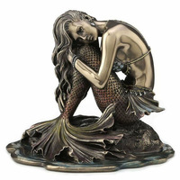 Figurine de sirène en bronze, style fantastique, pour la décoration de pavillon extérieur, ornement de patio, art de jardin