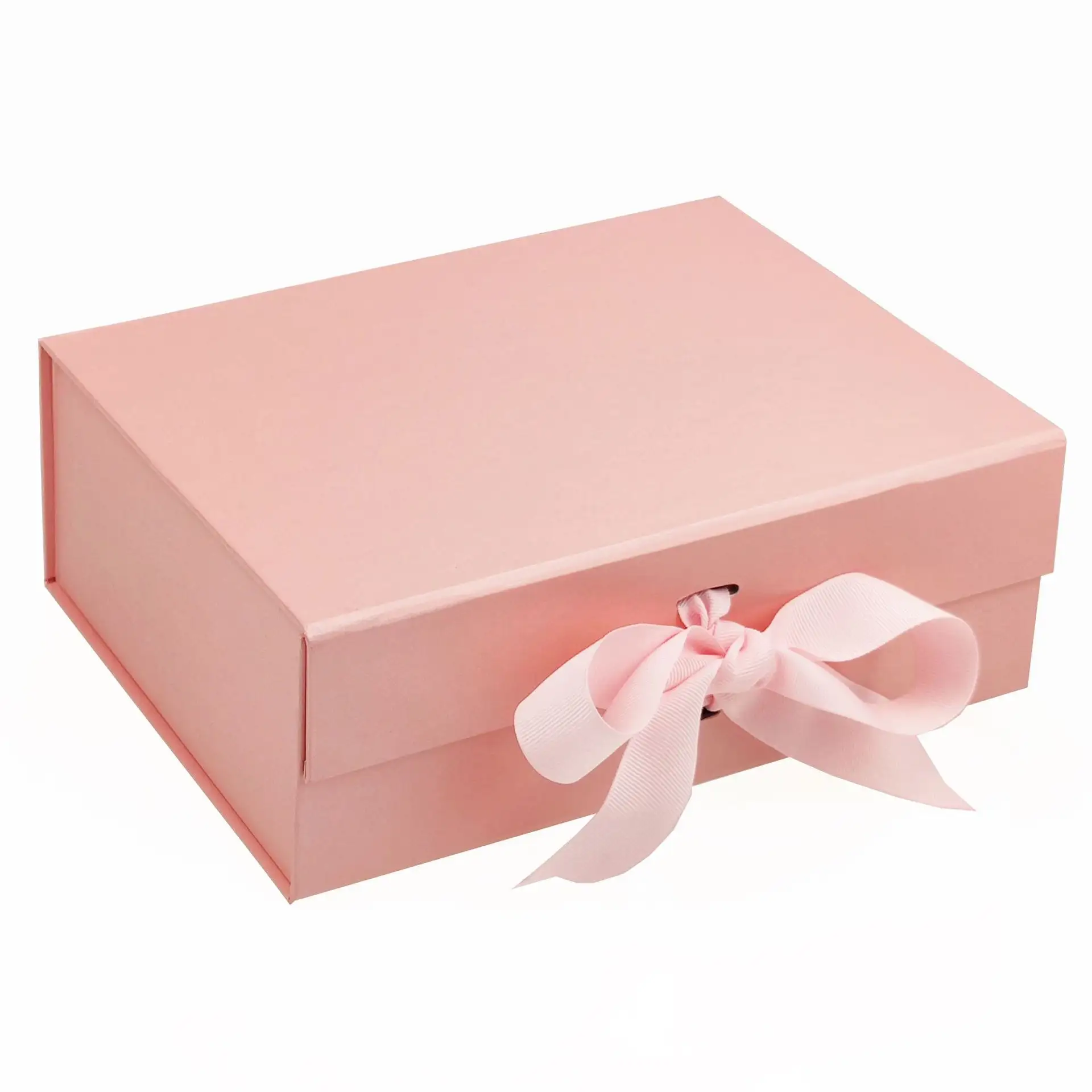 Boîte de maquillage personnalisée avec Logo rose, boîte cadeau de mariage en carton magnétique avec ruban