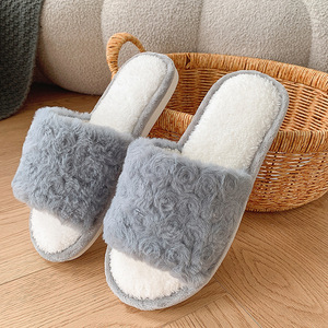 Meilleure vente hiver Rose velours bout <span class=keywords><strong>ouvert</strong></span> pantoufles antidérapant polaire doublé semelle épaisse chaud en peluche maison chaussures - Product Image 4