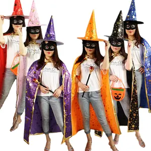 Halloween cape set anak dewasa gaun dansa kostum alat peraga versi Korea panas emas bintang lima-runcing topi