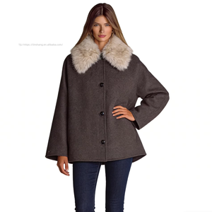 Manteau en laine pour femme avec col en fausse fourrure - Coupe ample, simple boutonnage, mode hiver - Product Image 2