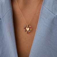 Collier pendentif cœur dans cœur Gemnel multicolore en zircon cubique, chaîne en câble zircon arc-en-ciel, bijoux fins pour femme, cadeau