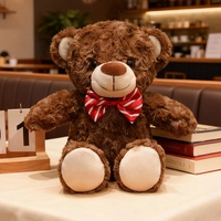 Ours en peluche classique brun beige ivoire foncé en polyester de 28 cm, avec nœud rouge et bleu, cadeau d'anniversaire pour enfants, souvenir, vente chaude