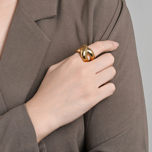 Geometric 18k Gold <b>Ring</b> Unisex Fashion Jewelry Steel Gold Color K-R1033 - Product Image 3