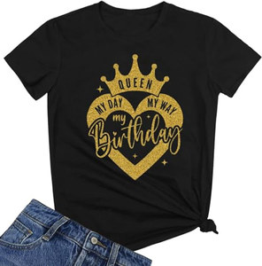 Chemises d'anniversaire OEM ODM pour femmes, t-shirt mignon « Mon jour, mon style » pour la fille d'anniversaire - Product Image 2