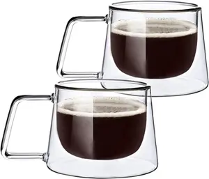 二重壁ガラスコーヒーマグエスプレッソクリア断熱コーヒーカップラテカプチーノ用かわいいボダムグラスマグ