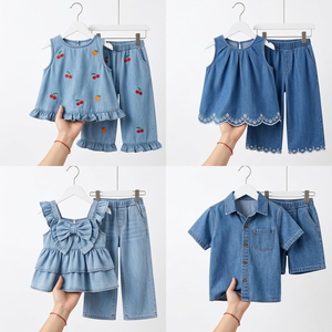Ensemble deux pièces en jean pour garçons et filles, haut uni et jean, tailles et styles variés, vêtements en gros - Product Image 5