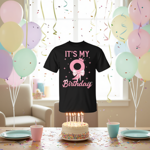 T-shirt avec nœud Coquette pour fille de 9 ans, design esthétique, pour mon 9e anniversaire - Product Image 3