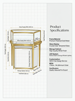 Vitrine de Bijouterie Ronde de Luxe, Présentoir de Bijoux pour Magasin, Vitrine d'Exposition Personnalisée avec Logo, Comptoir en Métal et Verre