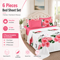 Lot de 6 draps imprimés avec 4 taies d'oreiller, drap-housse à poches profondes, ensemble de literie taille King Queen pour le salon