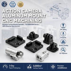 Adaptateur de montage pour caméra d'<span class=keywords><strong>action</strong></span> CNC personnalisé, support de base plat en métal de précision pour GoPro DJI, plaque de connexion pour trépied anodisée 1/4 pouce - Product Image 1