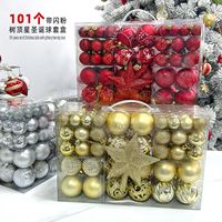 Boules de Noël en plastique creuses peintes, ensemble de 101 pièces en coffret cadeau avec étoiles scintillantes pour le sommet de l'arbre