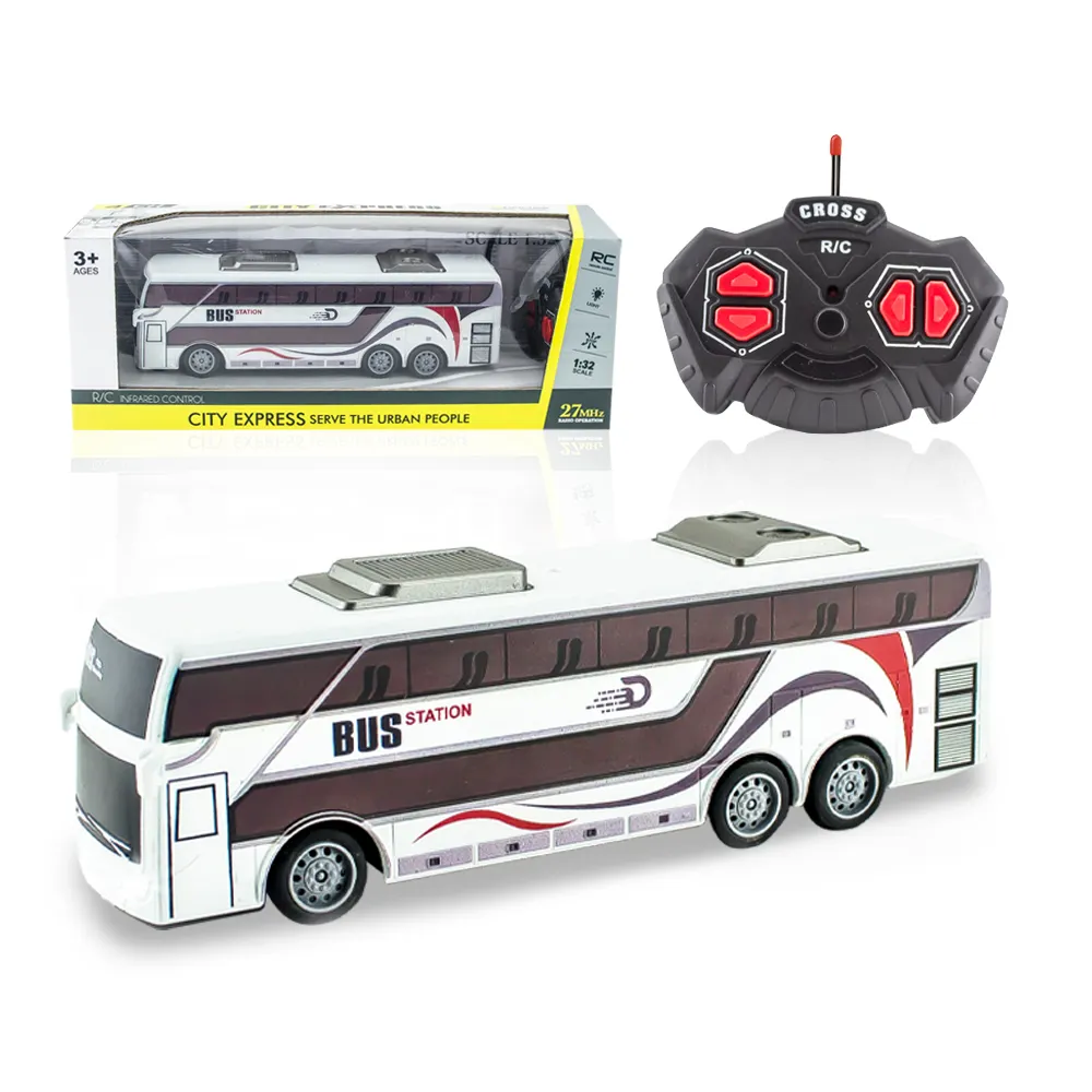 Remote Control Bus Toy 1:32 Scale 27mhz Full Function Rc Bus Model Toy with Realistic Lights and Rubber Tire Bus Toy