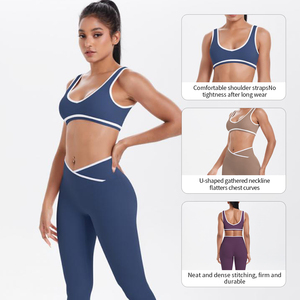 Color Blocking Sportswear Suit Removable Pads Gym Fitness <b>Bra</b> 2 Pieces Sets High Waist Yoga Leggings Set for Women - Product Image 2