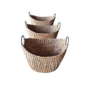 Handmade Eco-Friendly Waterproof Modern Water Hyacinth Storage <b>Basket</b> Natural Woven <b>Rectangular</b> Tray Multifunction Geometric - Product Image 1