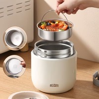 Thermos à soupe moderne en acier inoxydable à double paroi, avec couvercle pliable et détachable, cuillère intégrée, portable et isotherme pour le stockage des repas