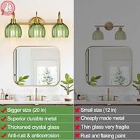 Applique murale LED d'intérieur transfrontalière, corps en fer, abat-jour en verre nervuré motif tulipe verte, idéale pour coiffeuse, salle de bain, couloir