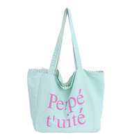 Sac fourre-tout en toile de coton décontracté, grande capacité, imprimé double face avec logo personnalisé et rayures, écologique, pour l'école, la plage et le quotidien