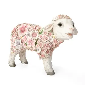 定制花园装饰聚树脂动物雕像树脂花羊创意家居超可爱羊婚礼装饰