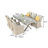 Ensemble de salle à manger en rotin moderne pour hôtel, école, extérieur, 6 places, structure en aluminium, coussins imperméables, durable, jardin, parc, terrasse