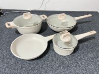 Boreine Batterie de Cuisine Antiadhésive 7 Pièces Beige Casserole de Luxe en Métal Poignées en Bakélite Écologique Fond Plat Prix Cuisine Maison