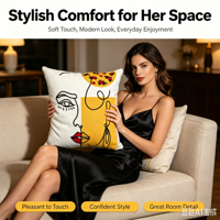 Housse de coussin ChamXue, taie d'oreiller décorative avec motif abstrait de visage, coussin artistique moderne et élégant pour canapé, lit, salon