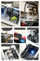 Évier de cuisine multifonctionnel cascade en SUS304 noir nano, cuve unique, fait main, avec poste de travail intégré, garantie 5 ans, à poser sur comptoir
