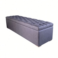 Coffre de rangement ottoman en bois rustique antique de style européen, avec revêtement en pur lin et capitonnage, personnalisable, pour bout de lit