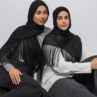 Foulard Hijab en Modal de Bambou Doux FRC avec Pompons pour Femmes Musulmanes, Léger, Respirant, en Coton Modal, Franges, Vente en Gros
