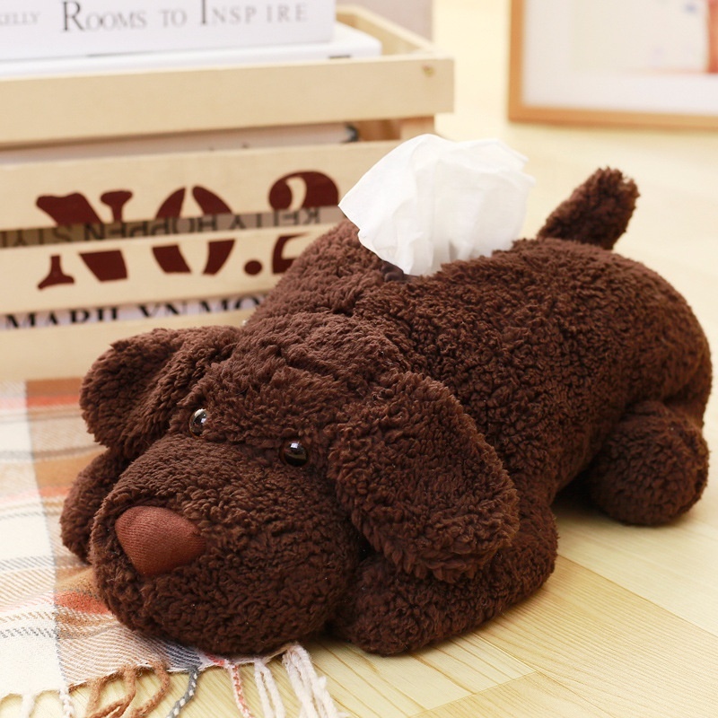 Poubelle Voiture 2 En 1 Forme Chien - Boîte à Mouchoirs + Range-Déchets - Peluche Et Coton - 40x27cm