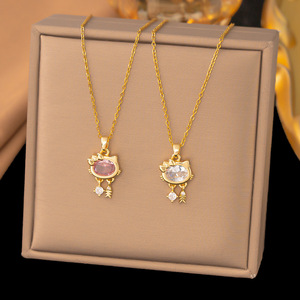 <span class=keywords><strong>Collier</strong></span> pendentif <span class=keywords><strong>chat</strong></span> mignon de style coréen MW avec diamant, chaîne en bambou unisexe, nouveau, élégant, niche, haut de gamme, cadeau de la Saint-Valentin - Product Image 1