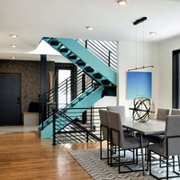 Escalier en colimaçon double poutre acier-bois pour villa, intérieur, avec garde-corps en verre personnalisé, pour loft intégré, duplex et immeubles de grande hauteur