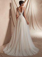 Robes de mariée NDB11164, robes de mariée en forme de A, robes sexy à col en V, robes en dentelle sans manches, taille personnalisable, blanc ivoire