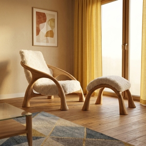 Norse Contemporary Solid Wood <b>Bean</b> <b>Bag</b> <b>Chair</b> with Lamb Wool for Bedroom and Living Room Home Furniture - Product Image 2